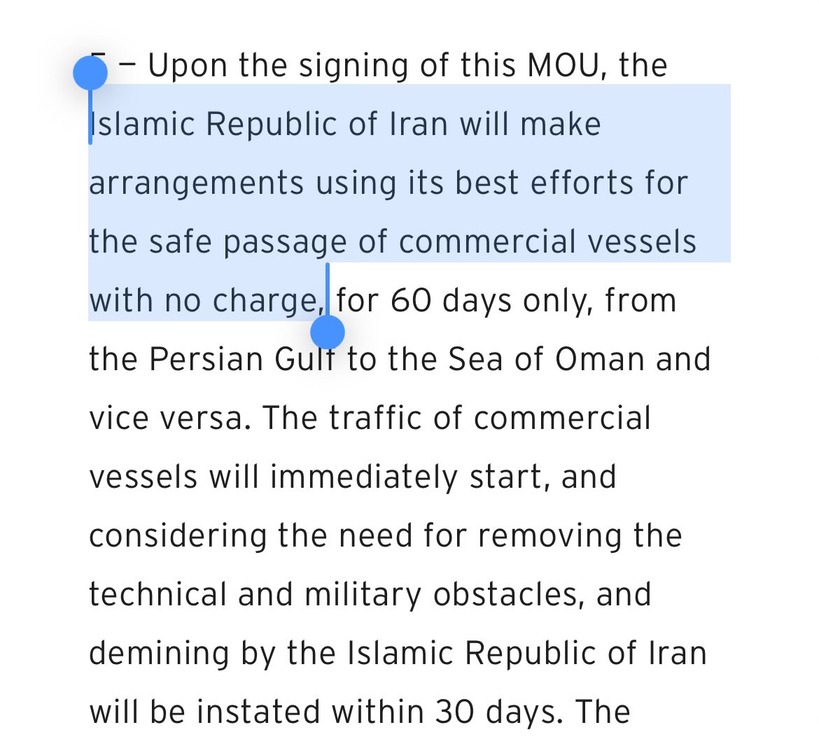 IWillNameThem's tweet photo. @timezonemp3 @Doom3guy Coal! 

Paragraph 5, America had no right to impose a corridor, because that was not agreed upon in the MoU. Iran was given sole custody of SoH traffic. America inserted itself as a provocation to do exactly this. 

America has no national honour, dragged through mud for jews. https://t.co/xRpNbm8p6G