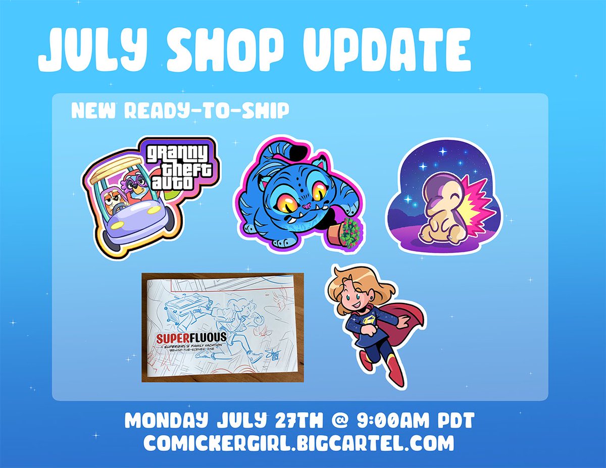 comickergirl's tweet photo. An update! Online sh0p reopens on the 27th; you can check it out now to see in-hand product photos! :) https://t.co/Rxy4T9SZvY