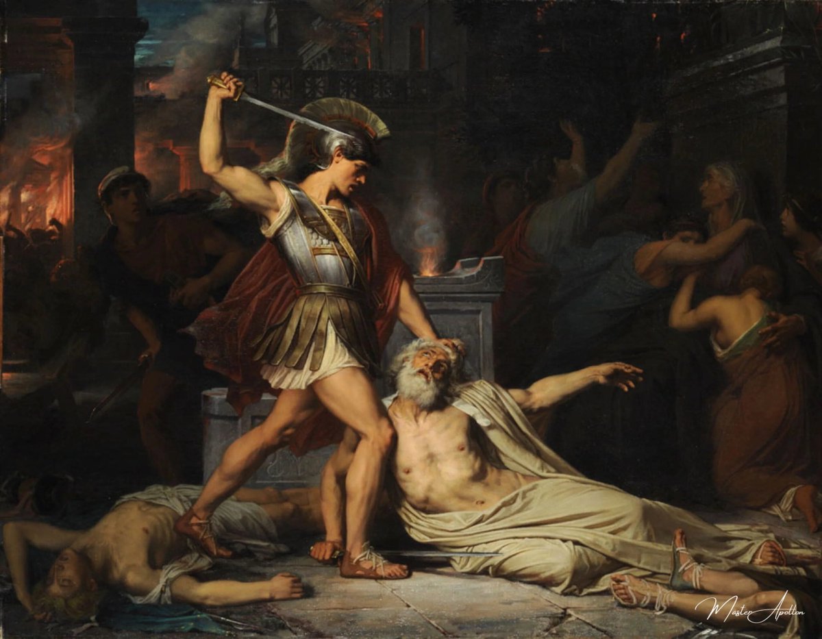Alexposteo's tweet photo. "Se acabó, Príamo, Troya ha caído"

"De las cenizas de Troya, un nuevo imperio surgirá para vengar nuestra derrota, muero como un mártir, Ave César"

"¿Quién es César?"

"Ya verás" https://t.co/bn9a73ZlL0