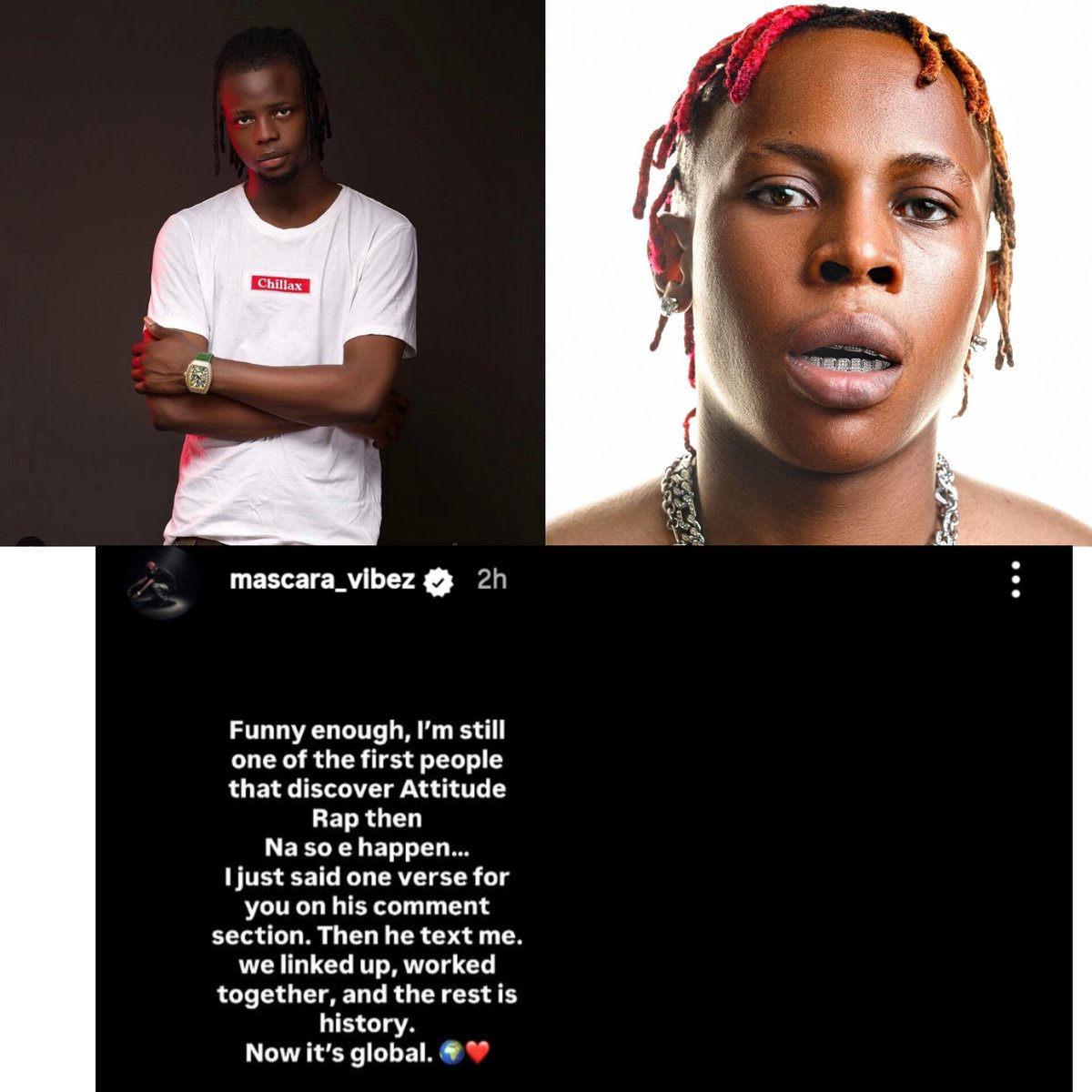 thesureguy's tweet photo. Singer Mascara Vibez has opened up about discovering Attitude Rap and giving him the platform that helped bring him into the spotlight.

According to Mascara Vibez, he believed in Attitude Rap's talent from the beginning and played a key role in helping him gain recognition in the music industry.
