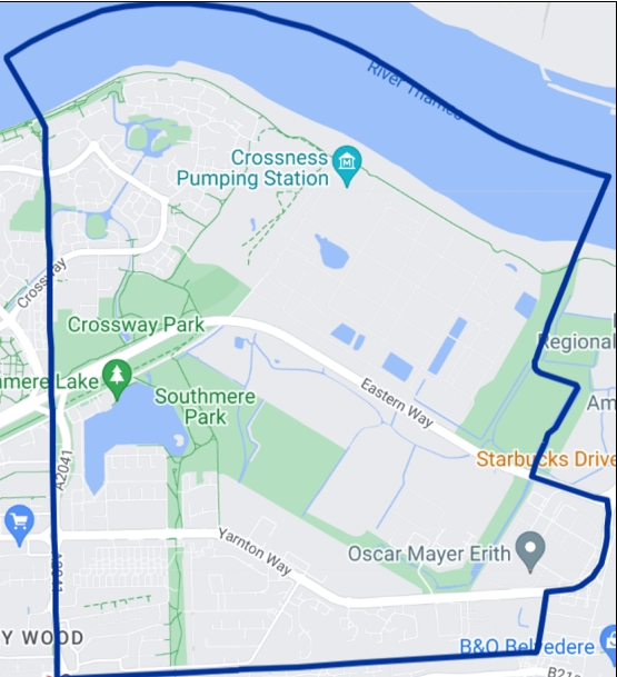 MPSBexley's tweet photo. A Section 35 Dispersal Order has been authorised by Inspector Jarman for the below outlined area. It will run from 1200 on 17/07 until 2200 on 17/07. This is in place to prevent anti- social behaviour &amp; disorder. 
#CommunityCrimeFighting https://t.co/Jp5U3Xuwe6
