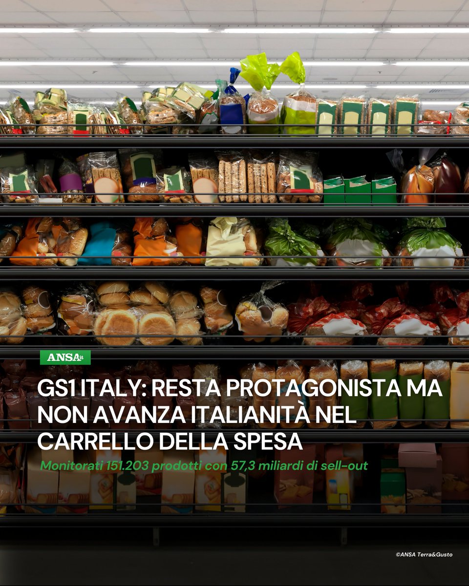 Ansa_TerraGusto's tweet photo. L'Osservatorio Immagino di @GS1italy rileva che l'italianità resta protagonista nel carrello della spesa ma non avanza, tranne che per Dop e Docg.
#ANSATerraGusto
➡ https://t.co/fZ1OKZkNsl https://t.co/qHRNvtKFoL