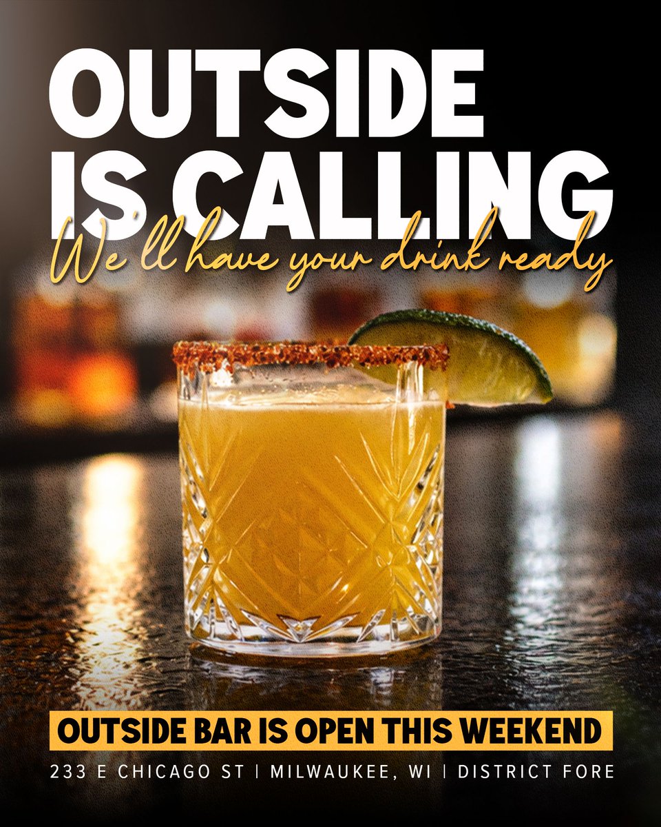 DistrictFore's tweet photo. The #outsidebar is #open this weekend!
Join us Saturday & Sunday starting at 10 AM for house-canned #cocktails crafted and canned right here at #DistrictFore.
Kick off the weekend with us, we’ve got your first drink ready.
Reserve your spot:
🔗 https://t.co/2nETU0bCWl https://t.co/2X6msIaSgh