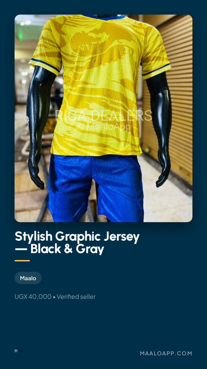 MaaloApp's tweet photo. Lightweight graphic jersey—perfect for match day or weekend plans. Breathable, machine-washable, sizes M–XL. UGX 40,000 from a verified seller. Grab yours: https://t.co/1YN1PZaj4q Who are you repping this match? https://t.co/tev8r4Qve8