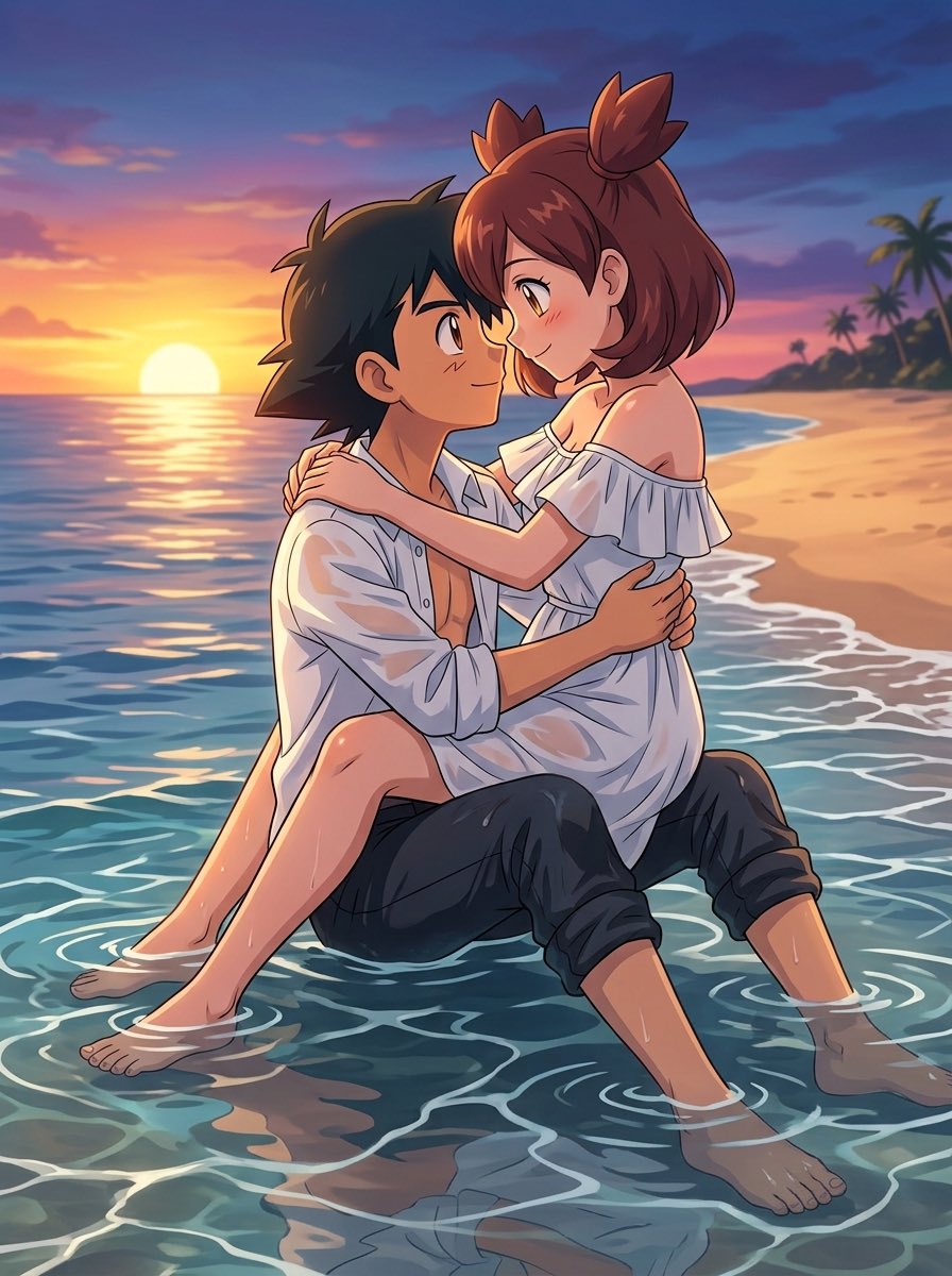 PiratePon's tweet photo. Ash and Bianca’s romantic love scene on the sea. #mareshipping #pokemon #couple #aiarts #flow #fanartfriday https://t.co/8nXXIreqd0