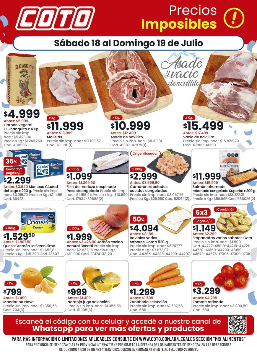 Coto_Ar's tweet photo. ¡Mollejas, asado y vacío en oferta durante el sábado y domingo! 🇦🇷

Disfrutá del fin de semana con fútbol, asado, el descuento de Mercado Pago y promos en tus productos de todos los días. 💯🙌

Enterate antes de las promos 👉 https://t.co/lGKEeBaMYG https://t.co/w4iRf06pXG