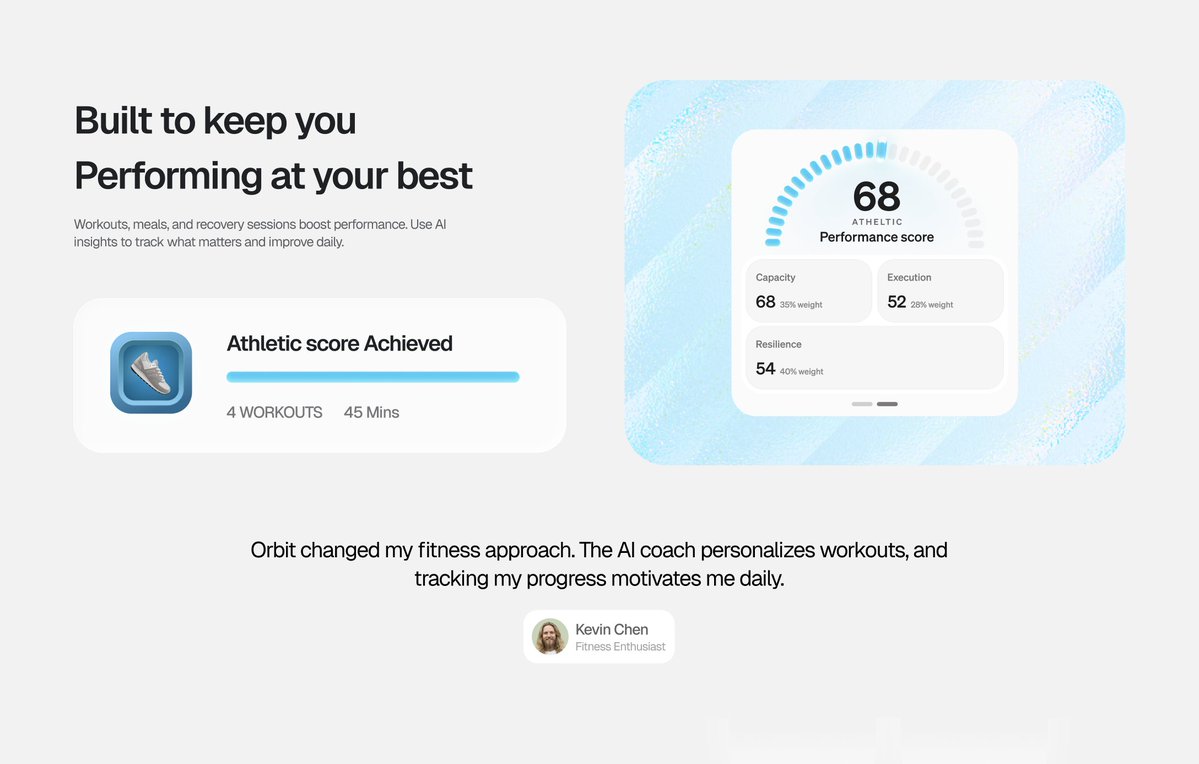 TiruHQ's tweet photo. A couple of sections for the Orbit AI landing page. https://t.co/K2vGNtRxL8