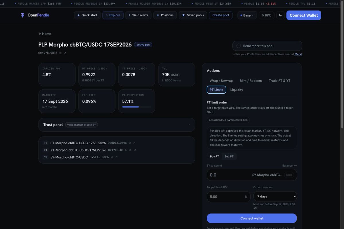 OpenPendle's tweet photo. New on OpenPendle ✦

Yield Alerts shows the largest 24h fixed-yield moves across Pendle-listed PT pools (no wallet needed). Only pools with > $1m liquidity supported initially.

PT limit orders are live on supported markets via Pendle’s off-chain API.

https://t.co/eC5zcA6Foq https://t.co/Y6ywPX4KNz