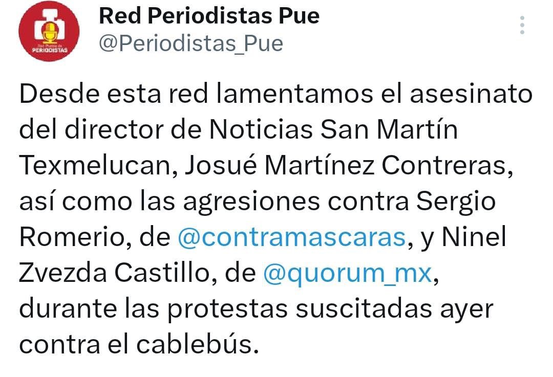 contramascaras's tweet photo. 🔵La Red @Periodistas_Pue pide a @FiscaliaPuebla investigar labor periodística de Josué Martínez como hipótesis principal de su as3s1n4to y hace llamados a @CDHPuebla y @armentapuebla_ x las agresiones que recibieron el 15 de julio periodistas de #InfoQuórum y  #ContraMáscaras https://t.co/w8bserl2E6