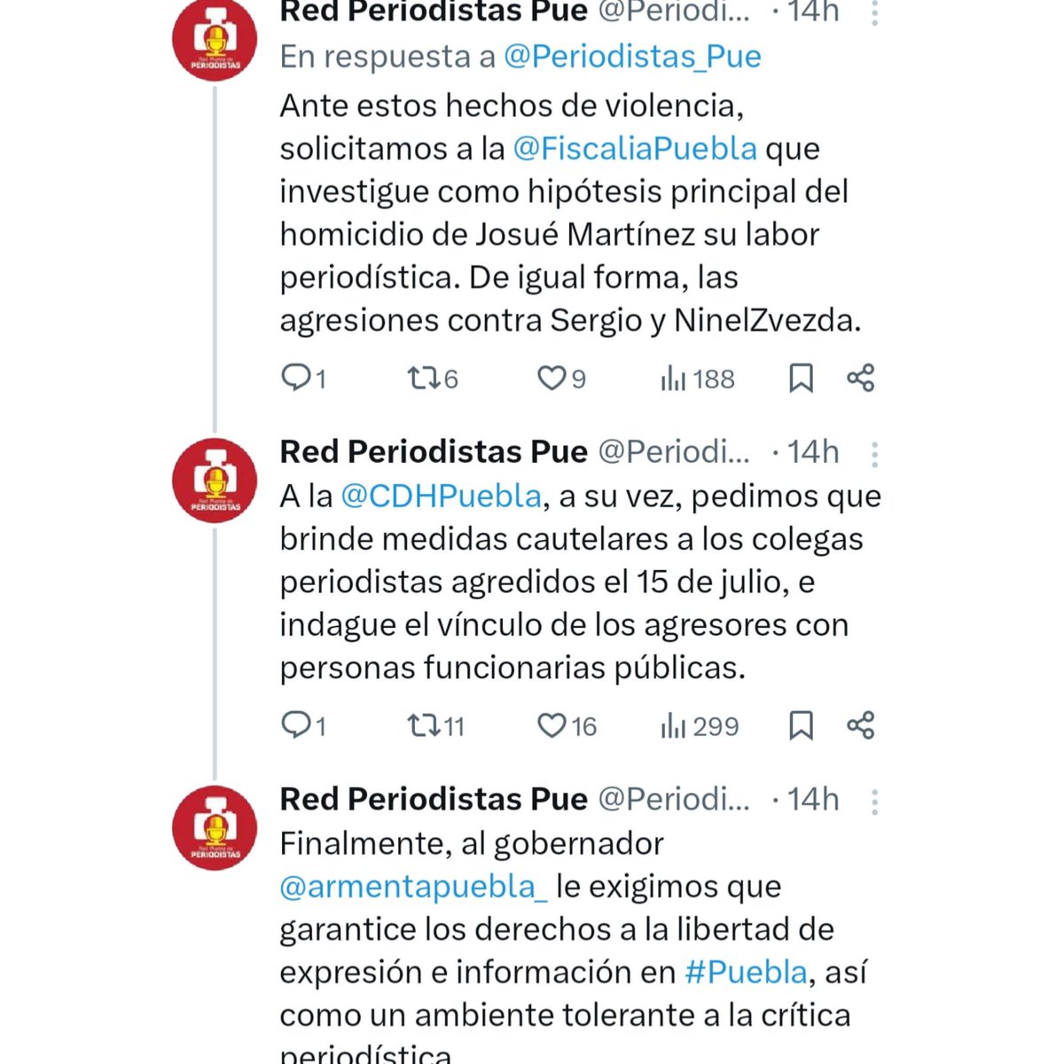 contramascaras's tweet photo. 🔵La Red @Periodistas_Pue pide a @FiscaliaPuebla investigar labor periodística de Josué Martínez como hipótesis principal de su as3s1n4to y hace llamados a @CDHPuebla y @armentapuebla_ x las agresiones que recibieron el 15 de julio periodistas de #InfoQuórum y  #ContraMáscaras https://t.co/w8bserl2E6