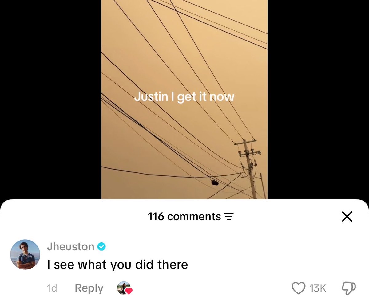 beebeakbee's tweet photo. not josh heuston commenting on every tiktok talking about the yellow haze from the canada fires 😭😭 https://t.co/7ssp82Qs7j