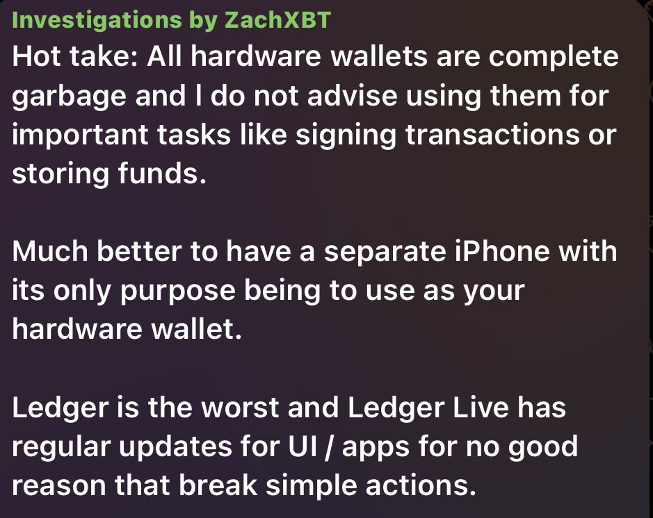 akashpathak89's tweet photo. #DocumentingCrypto
Now you understand why #iPhone #Security is highly regarded 🔒
Coming directly from #ZackXBT #Crypto's leading Investigator 🎯
#HardwareWallets #Ledger #Hack https://t.co/0UB1a3bysE