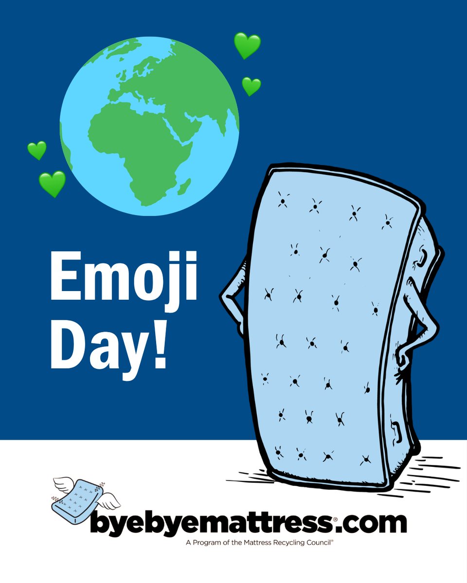 byebyemattress's tweet photo. It's World Emoji Day, so naturally we're speaking fluent mattress recycling:  

🛏️➕♻️🟰💚  

Simple math. 😎 

#ByeByeMattress #WorldEmojiDay #MattressRecycling https://t.co/Kcd4Y1pfng