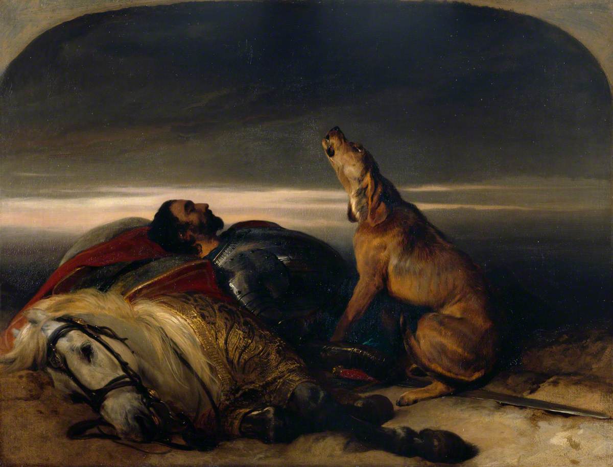 OdysseyGCLLC's tweet photo. "The Faithful Hound" by British artist Edwin Landseer, 1830. The painting depicts a faithful dog, howling in mourning over his master, slain in battle. Currently located at the Royal Academy of Arts, in London. #OGC #artdetective #artcrime #paintingoftheday https://t.co/DyKOcTcLaV