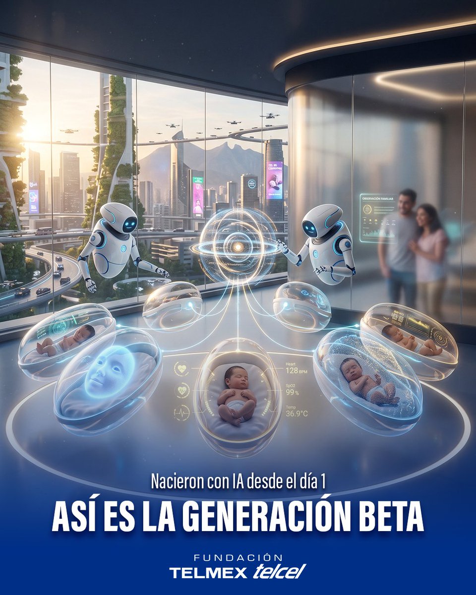 fundaciontelmex's tweet photo. Ya nació el futuro 🤖
La Generación Beta (2025–2039) crecerá con inteligencia artificial desde el primer día. Para ellos, será parte de la vida cotidiana. El reto será enseñarles a usarla con criterio, creatividad y pensamiento crítico.
💬 ¿Qué opinas?
#GeneracionBeta #IA https://t.co/sGV7ASl7Ox