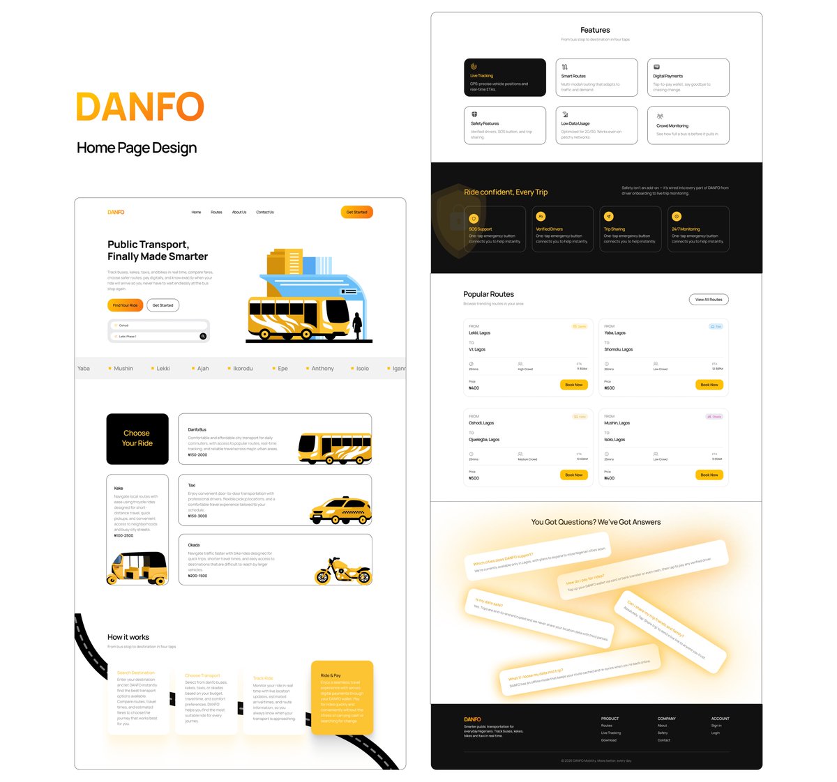 amabel_essence's tweet photo. Progress Update!
Just wrapped up the homepage for DANFO

Designed around real commuting struggles:
1. Live tracking
2. Smart routes
3. Digital payments
4. Safety features

Still refining it, but I'm proud of how it's coming together. https://t.co/HBjHqZSSyo