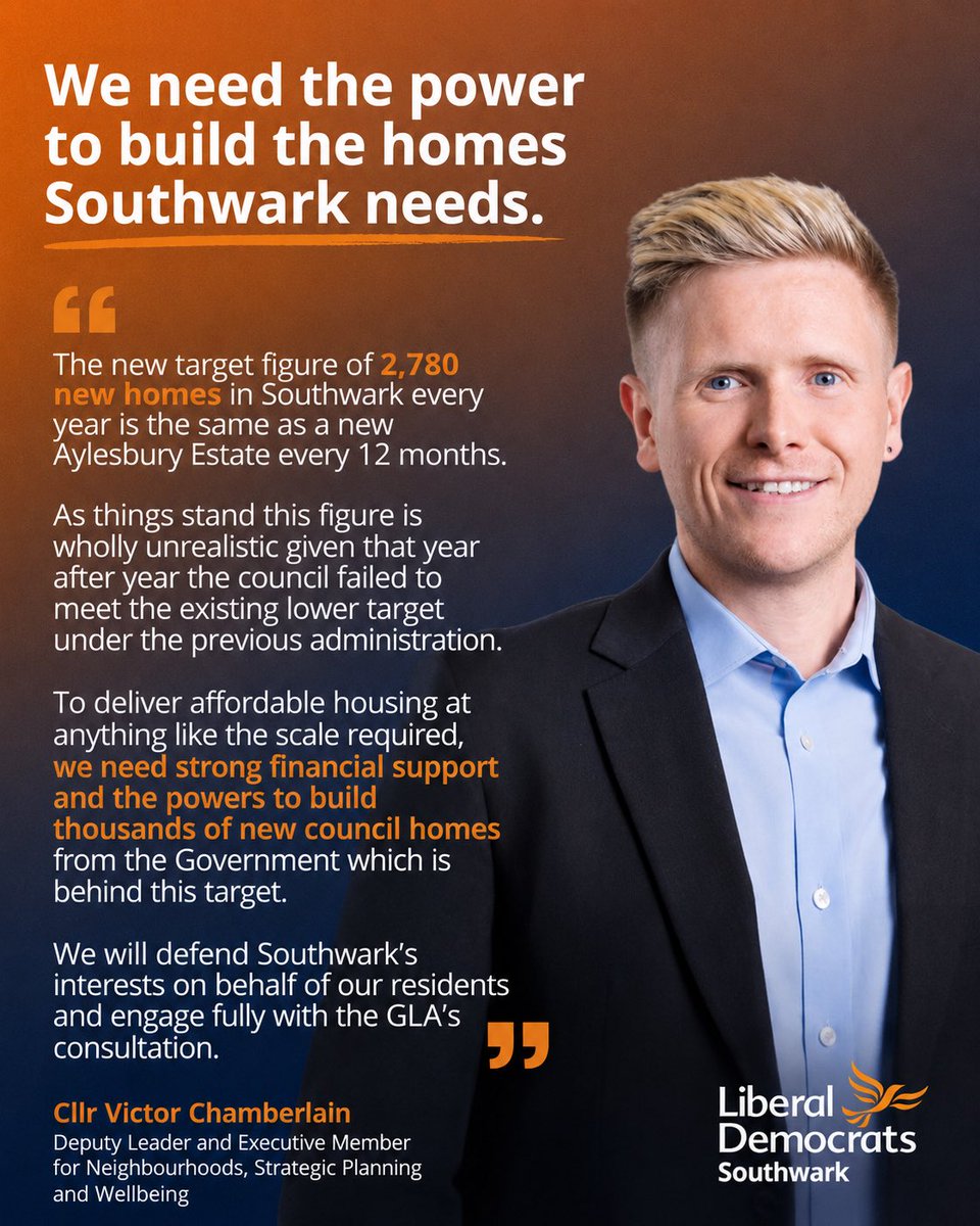 VMMChamberlain's tweet photo. Southwark needs more homes. But ambitious targets alone won’t build them. Give councils the funding and the powers to build thousands of new council homes, and we’ll get on with the job. 🏘️ https://t.co/2E9m6DpuGv
