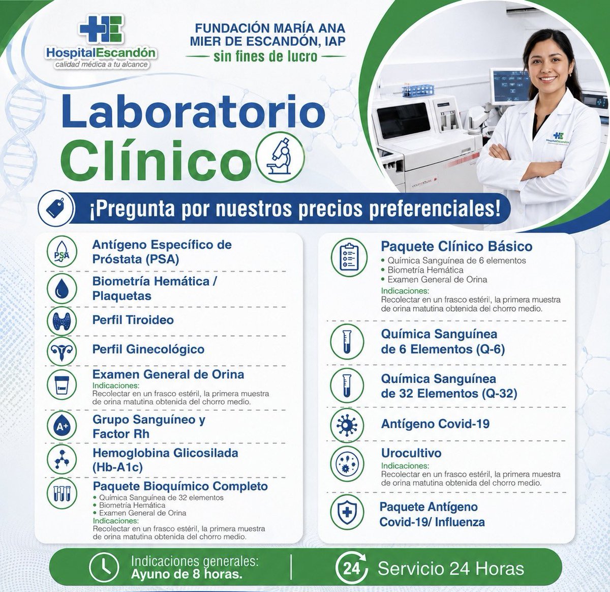 HospEscandon's tweet photo. Confía en nuestro Laboratorio Clínico para cuidar de ti con precisión, calidad y atención humana.

💉 Estudios confiables, resultados rápidos y servicio las 24 horas.

✨ ¡Pregunta por nuestros precios preferenciales y realiza tus análisis con profesionales!

#HospitalEscandón https://t.co/IgAubEBJ9L