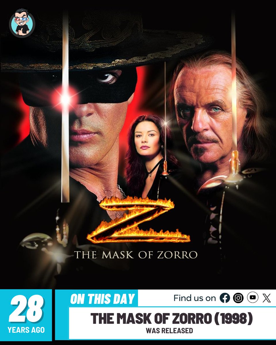 joblocom's tweet photo. The Mask Of Zorro (1998) was released 28 years ago! 🎥
 #TheMaskOfZorro #Zorro1998 #AntonioBanderas #CatherineZetaJones #AnthonyHopkins https://t.co/vPPLHwatWP