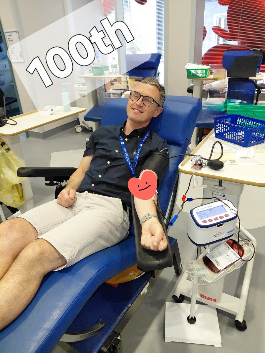 McLojoe's tweet photo. Today was a big milestone, after 28 years giving a little, I hit the century of whole blood donations. Thank you to the amazing @GiveBloodNHS staff at St Paul's. #givealittle. https://t.co/VAyusDdQdq