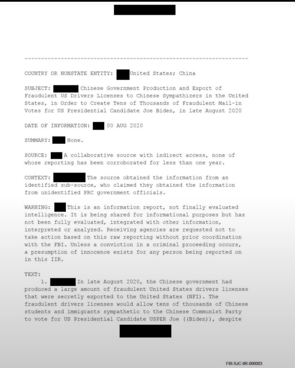 Real_RobN's tweet photo. 🚨🚨And there it is: 

In black and white: the overthrow 

In late August 2020, the Chinese government had produced a large amount of fraudulent United States drivers licenses that were secretly exported to the United States (NEI). The fraudulent drivers licenses would allow tens of thousands of Chinese students and immigrants sympathetic to the Chinese Communist Party to vote for US Presidential Candidate USPER Joe ( (Biden)), 

The FBI Knew. The CIA Knew. The Intelligence Community knew. The Democrats knew. They all knew.