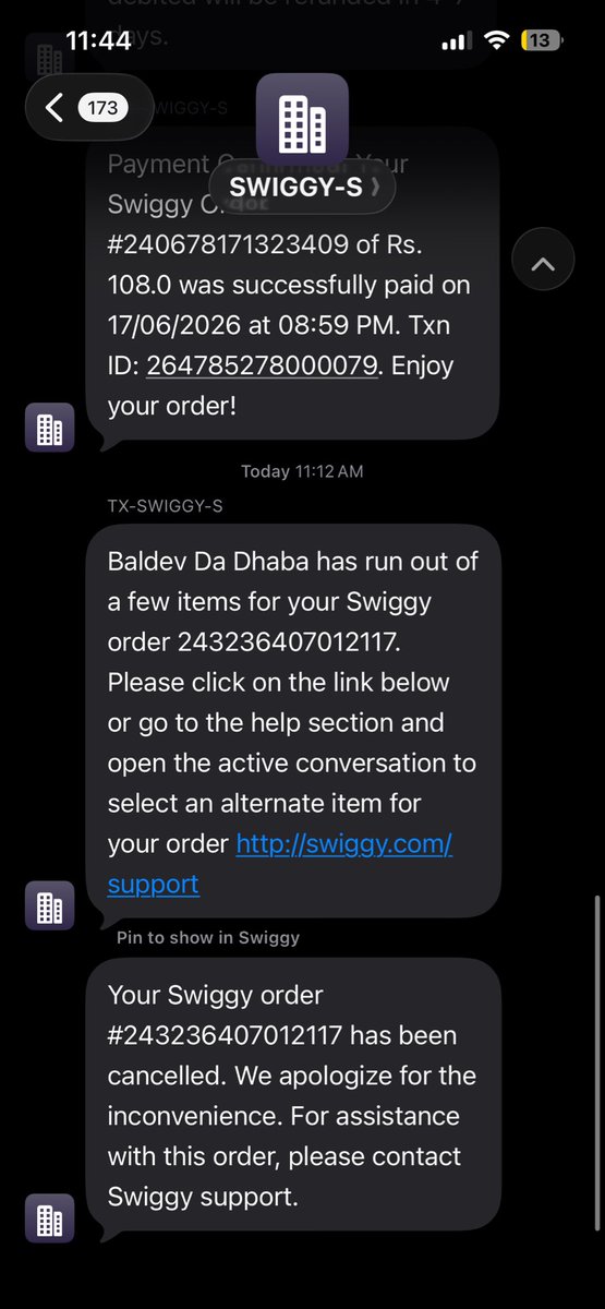 NikhilA96750942's tweet photo. Pure fraud by @Swiggy @SwiggyCares in Moga! Advertised "Butter Chicken at ₹89", then changed my order to "Tari Chicken" without my consent. Order #243236407012117 ran out of stock but fake banner is STILL active on app. Emailed hours ago, no reply! @jagograhakjago #SwiggyScam https://t.co/jfEL347hd2