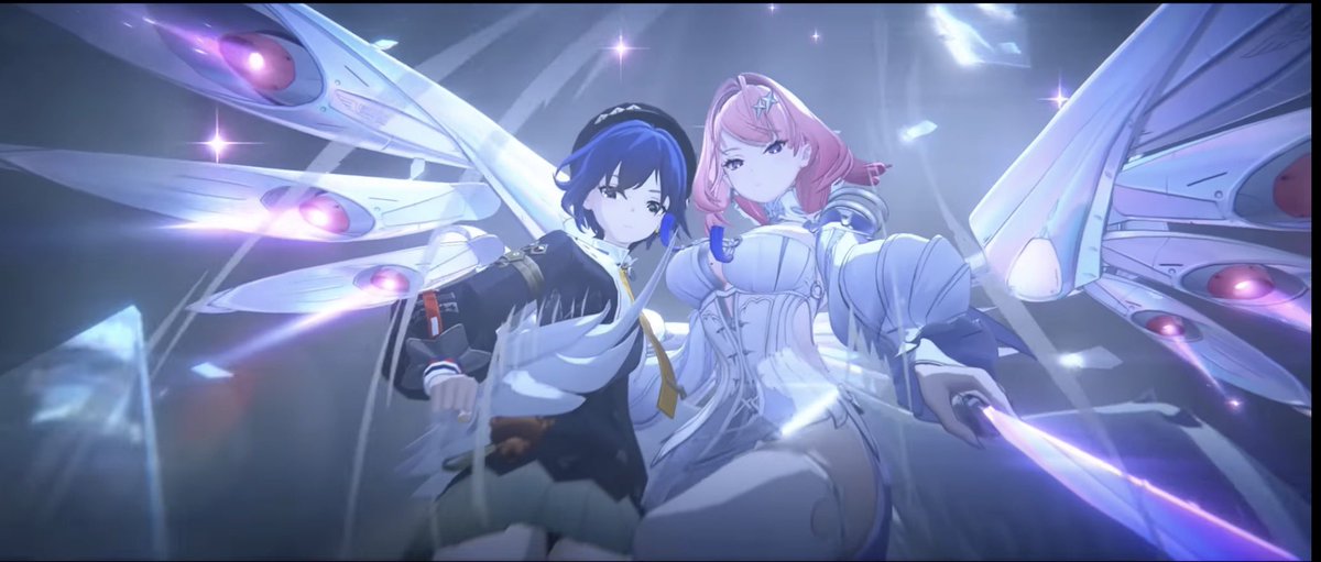 SunbringerDaily's tweet photo. I wonder why Belle is supporting Remielle attacking this event Dracaene is at…Something’s not right here. Anyway I assume this is what causes Belle/Wise to become Remielle’s partner in crime? This seems to be the building they are dancing on. #ZenlessZoneZero #ZZZ https://t.co/Em6eA3OwsY