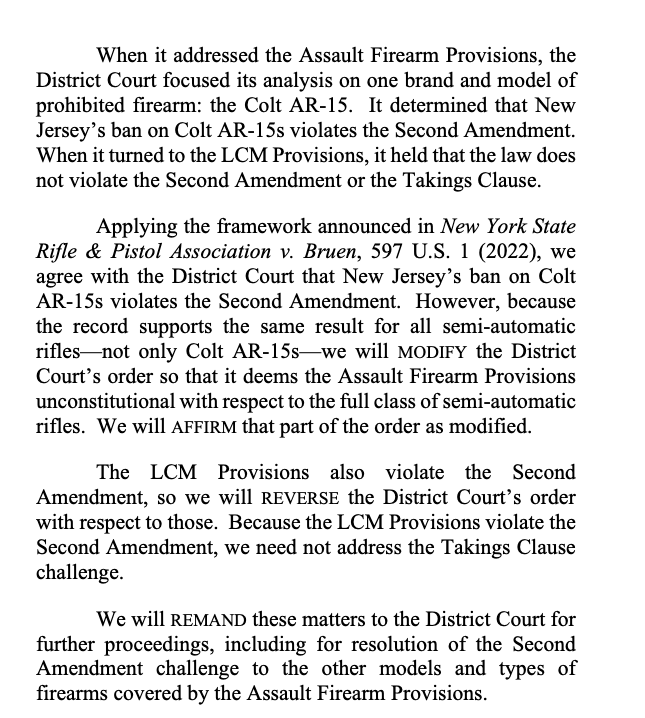 gunpolicy's tweet photo. FPC WIN: Third Circuit strikes down New Jersey's "assault weapon" and magazine bans in an en banc decision whose 192 pages include numerous concurrences and dissents: https://t.co/XrjnZkKX5L https://t.co/gxyxESuvg7