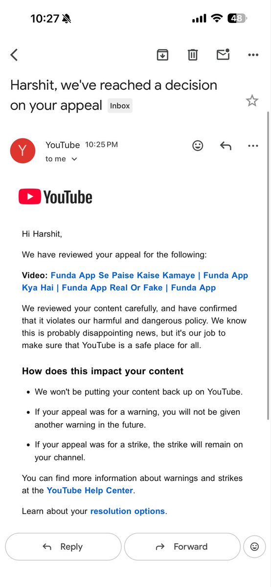 Harshit2536's tweet photo. How in 2 minutes my appeal rejected i want human review. Again false strike came on channel help me if again i got 1 strike my channel will be terminated. @TeamYouTube @YouTubeIndia https://t.co/XxMqIrXY61