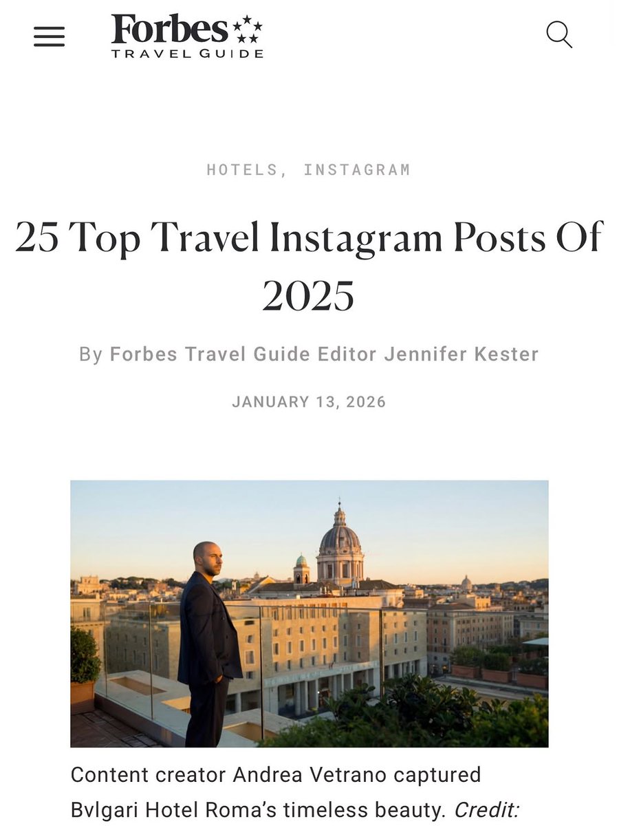 andreavetraqmvk's tweet photo. Another milestone with  .
After being named Top Hotel Instagram Post of 2025, I’m grateful to be featured again in the Top Travel Instagram Posts of 2025.
I’m passionate about cinematic, understated travel storytelling — and this recognition means a ... https://t.co/YFQQp8W6nA