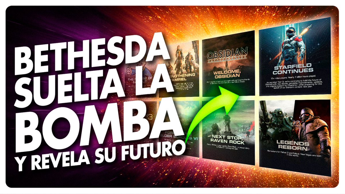 oskar1up's tweet photo. 🔥MEGA ANUNCIO DE BETHESDA:

-Starfield sigue en pié
-Precuela de Fallout 3 en FO76
-Remasters de FO3 y FO:NV
-Fallout 5 sigue en Bethesda
-Nuevo Fallout de Obsidian
-Zenimax Online y Bethesda juntas en TES
-Creation 3...

🔴Video en el canal, link en el perfil! https://t.co/wDnFsenntF