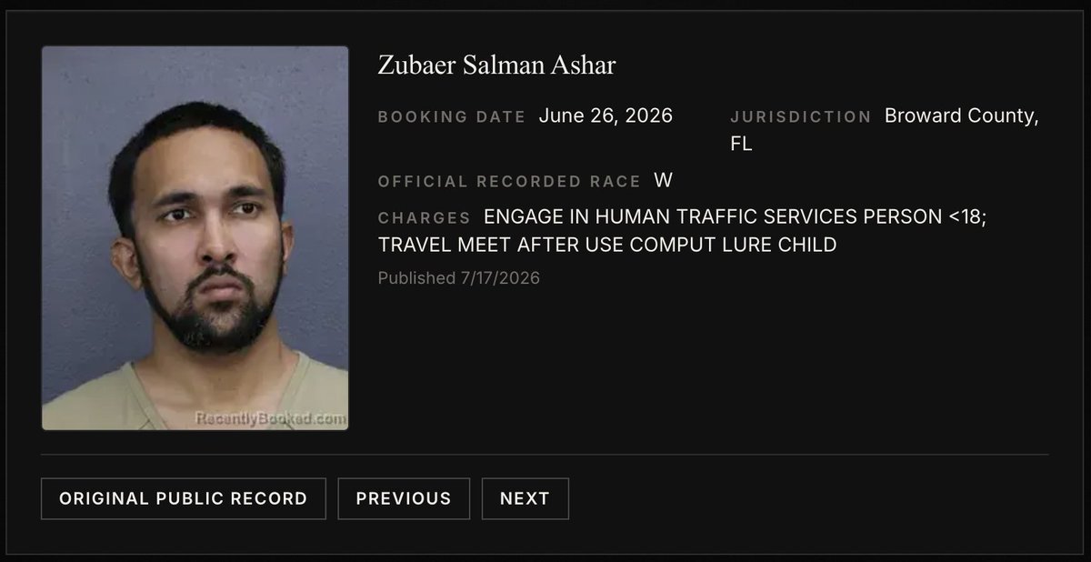 whiteboxproject's tweet photo. This is Zubaer Salman Ashar.

He was arrested for unthinkable crimes involving sexual exploitation and human trafficking of an underage American girl.

The Broward County Police Department documented Zubaer as White.

Make him famous. https://t.co/7Ej7SZtusk