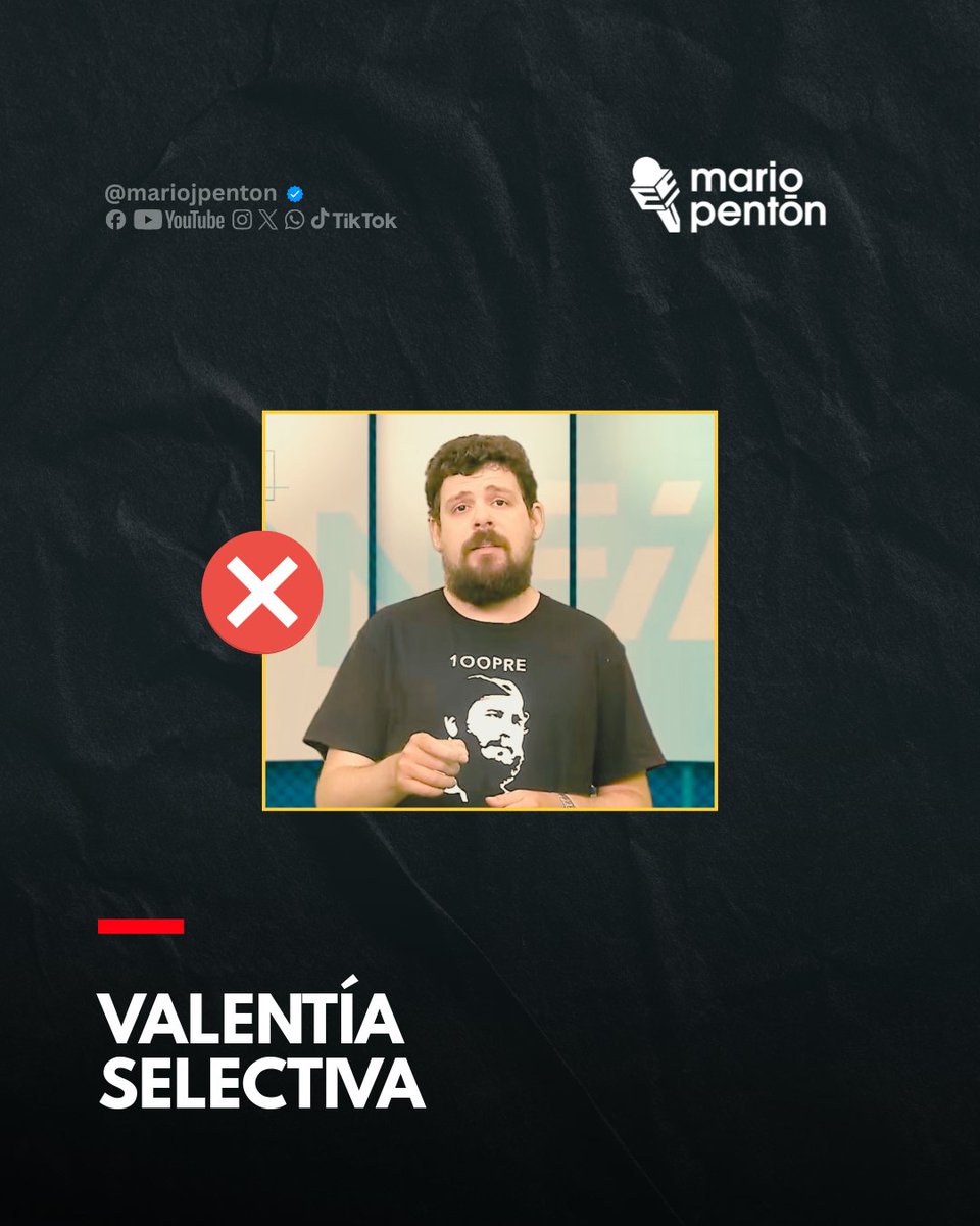 MarioJPenton's tweet photo. Michel E. Torres Corona, pensé que aprovecharías la televisión nacional de Sin Filo para decir sobre El Cangrejo y Sandro Castro lo mismo que escribiste en un medio de bajo alcance.

Pensé que aplicarías con los nietos del poder la misma dureza que sueles aplicar contra opositores, activistas y periodistas independientes. Pero falló mi lógica.

Una cosa es publicar críticas mordaces en espacios controlados, para posar de revolucionario incómodo, y otra muy distinta es decirlo desde una tribuna que puede escuchar todo el país.

¿Se te acabó la valentía literaria? ¿No te dejaron?

Tú sabes que se puede jugar con la cadena, pero no con el Cangrejo.
Siempre estuvo bastante claro quién habla contra el poder y quién solo actúa dentro del permiso que el poder le concede.