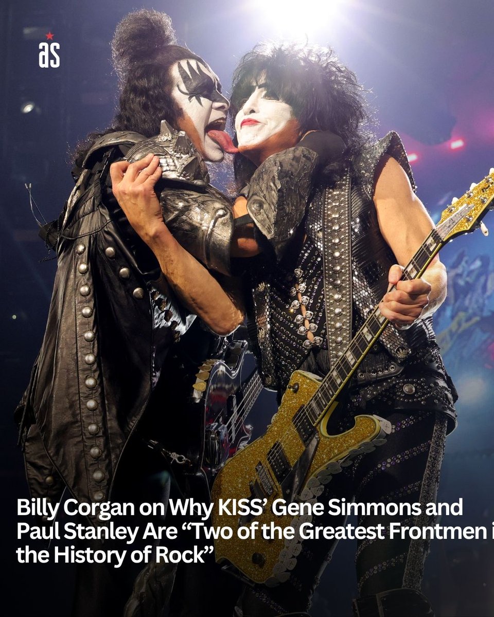 AmerSongwriter's tweet photo. Billy Corgan has some high praise for Gene Simmons and Paul Stanley. In an interview with Consequence, the Smashing Pumpkins rocker called the KISS musicians “two of the greatest frontmen in the history of rock.” 

“Obviously, a lot of KISS fans focus on the ’70s because that’s when they broke through and they were literally the biggest band in the world, but what I’m so impressed by with Gene and Paul is they made the transitions to the ’80s,” Corgan said. “If you think about it, some of the late ’70s KISS basically foreshadowed the hair metal phase that was coming.”

“They adapted their songwriting… and had a whole other run of hits like ‘Heaven’s On Fire.’ You have to have real ability to pivot your band’s sound into something completely different,” he continued. “They obviously took off the makeup and they had a whole other run of success. That, for me, I think that’s one of their greatest accomplishments.”

Read more below:
https://t.co/B8cPkZZ2ho