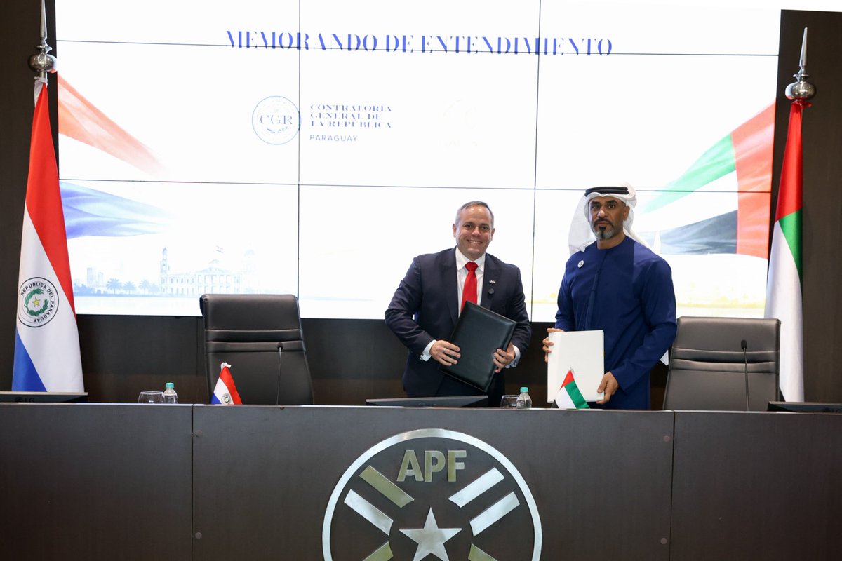 contraloriapy's tweet photo. Paraguay y los Emiratos Árabes Unidos fortalecen la cooperación entre sus Entidades Fiscalizadoras Superiores. 🤝🇵🇾🇦🇪

La CGR y la Autoridad de Rendición de Cuentas de los EAU suscribieron un Memorando de Entendimiento para el intercambio de conocimientos y buenas prácticas en control gubernamental, transparencia e innovación.

Un paso trascendental hacia la Visión CGR 2031: digitalización, control inteligente y confianza ciudadana. 🇵🇾