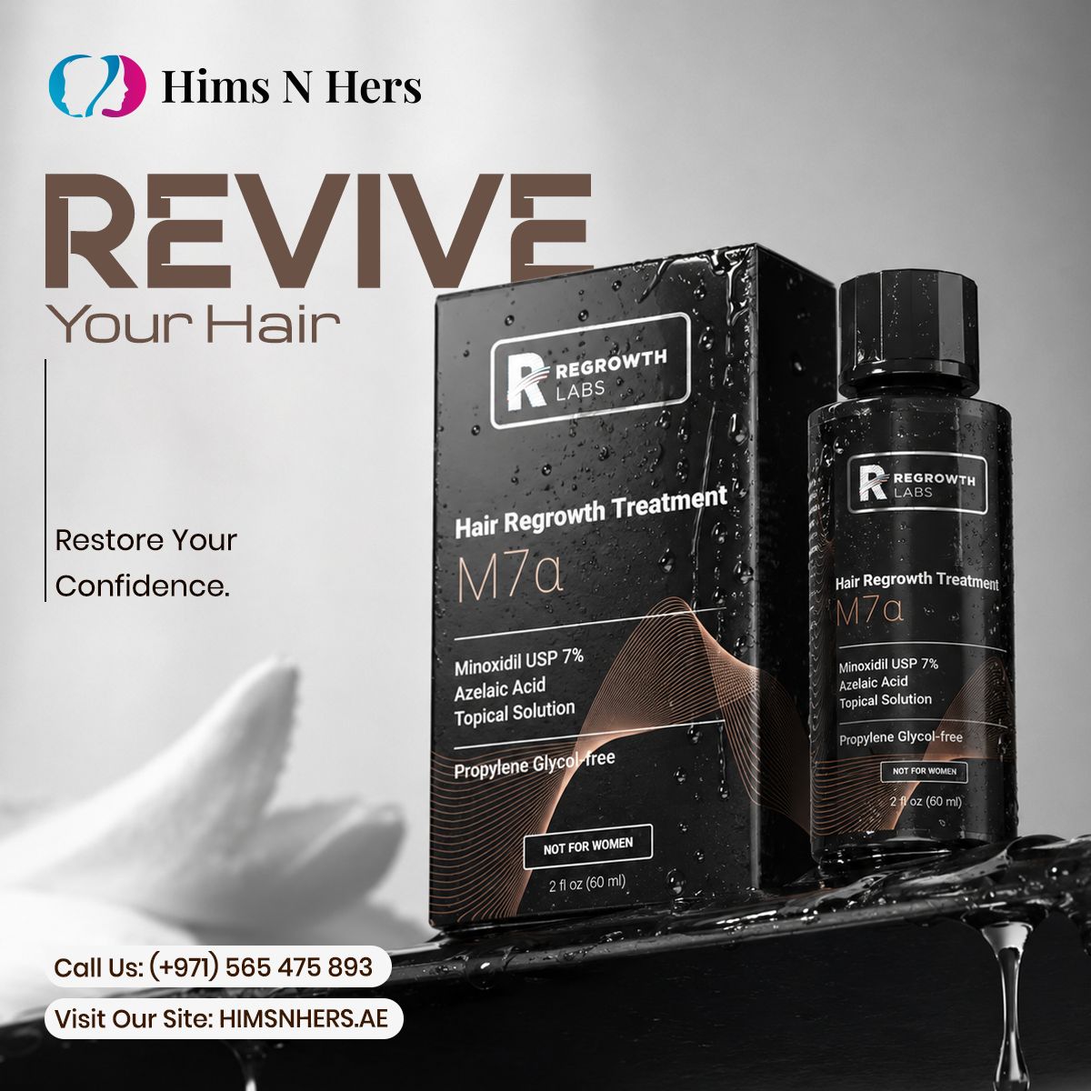 HimsHnh's tweet photo. Revive your hair. Restore your confidence. ✨
Take the first step toward healthier, fuller-looking hair with Regrowth Labs M7a Hair Regrowth Treatment.
.
Shop now: https://t.co/roVIQFooLb
.
#himsnhersdubai #HairRegrowth #Minoxidil7 #HealthyScalp #hairlosssolutions https://t.co/nRQiYDFkPO