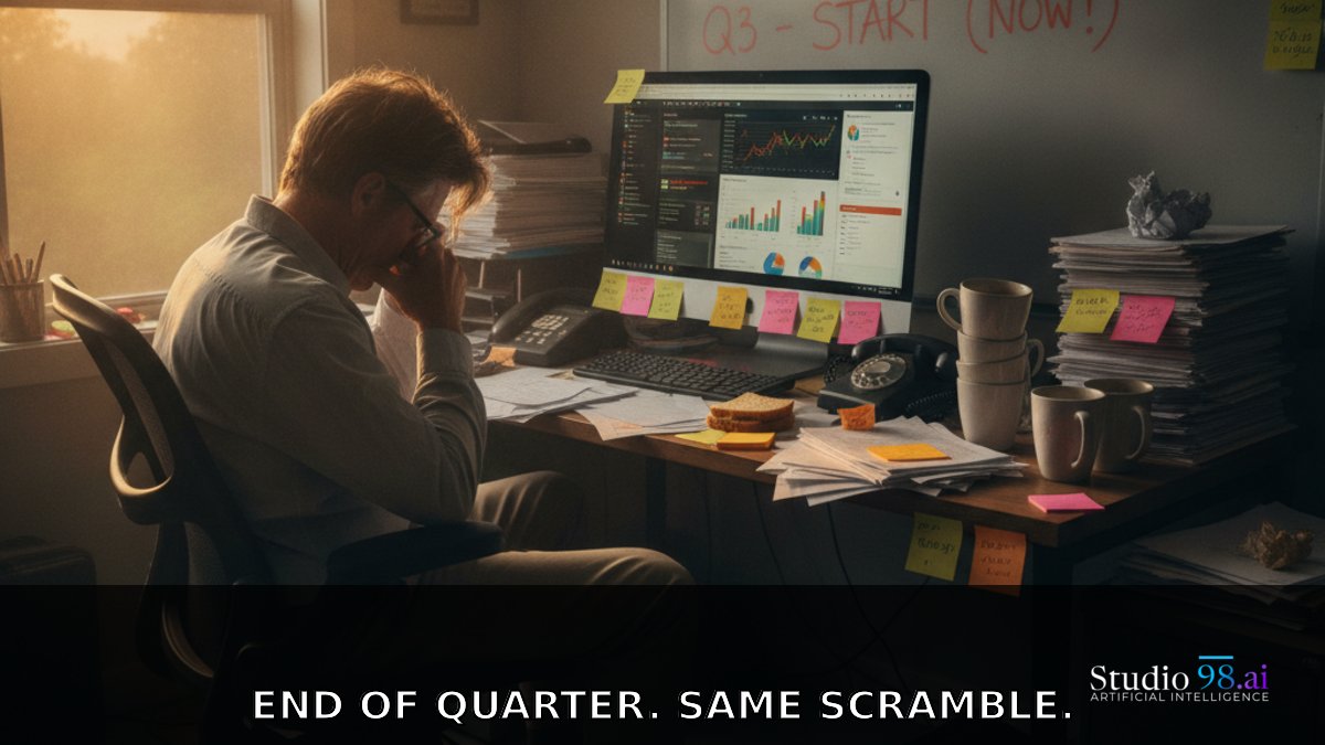 Studio98Inc's tweet photo. Q3 is half over. Same pattern as Q2. Same reactive pace. Same bottlenecks.
You told yourself last quarter was the one you would fix it. Then the phone rang.
https://t.co/VLcbHYq3yJ https://t.co/PWS82xNj5n
