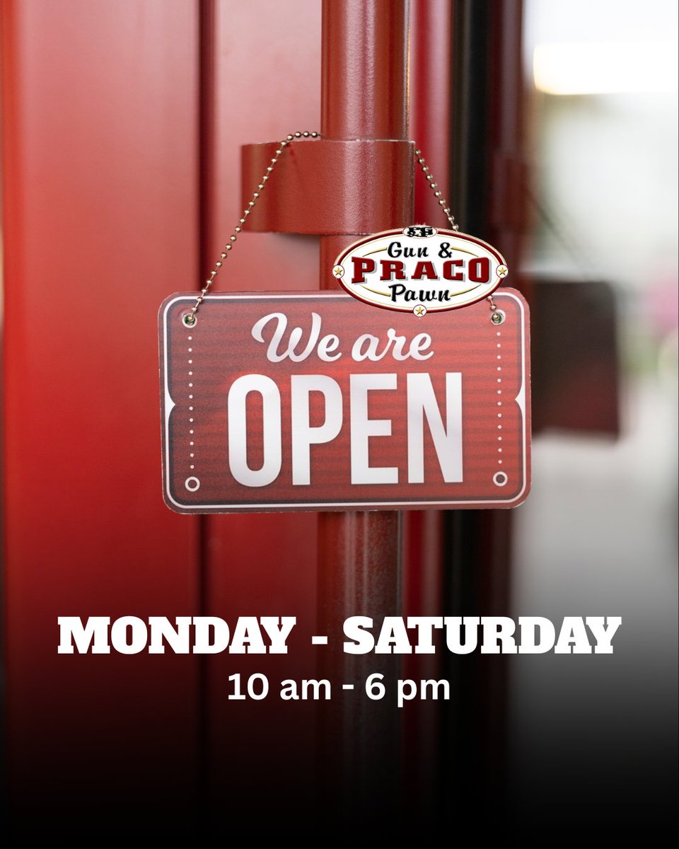 PracoGunPawn's tweet photo. We're here to serve you Monday through Saturday from 10 AM to 6 PM. Stop by and see why Praco Gun &amp; Pawn is Waco's trusted gun and pawn shop. https://t.co/RrLwEdMQeE