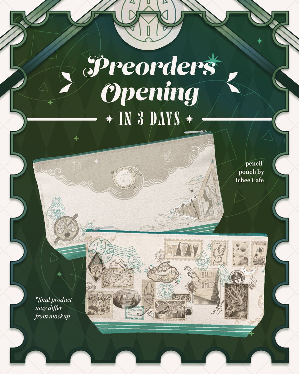 whaspellbook's tweet photo. ✶ 3 DAYS TO PREORDERS ✶

Adorned with stamps from all throughout witch society (and outside of it🤫) this pencil pouch will carry your ink bottles, magic pens, and can even fit a baby brushbuddy inside! 

by: @ichi_nese

#WHA #Δ帽子 #WitchHatAtelier https://t.co/q9R6BfrSr1