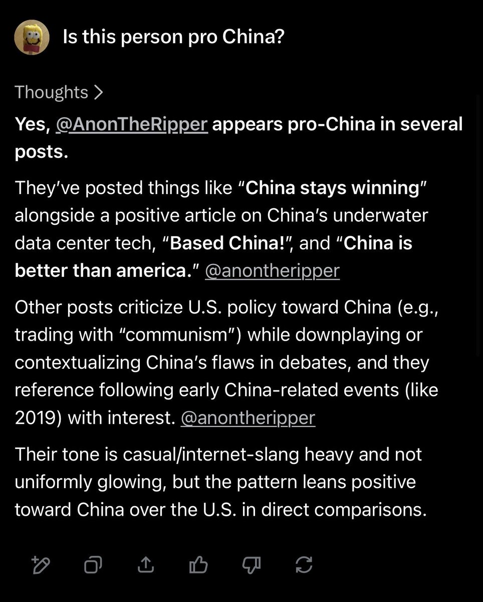 MGoBlueMoPanda's tweet photo. @AnonTheRipper @FukMarx1776 @NotConnorCook18 Bruh I didn’t even have to look I just asked grok if ur retarded before I made fun of you 💀 

Quit tweaking https://t.co/mP7Wei2iyA