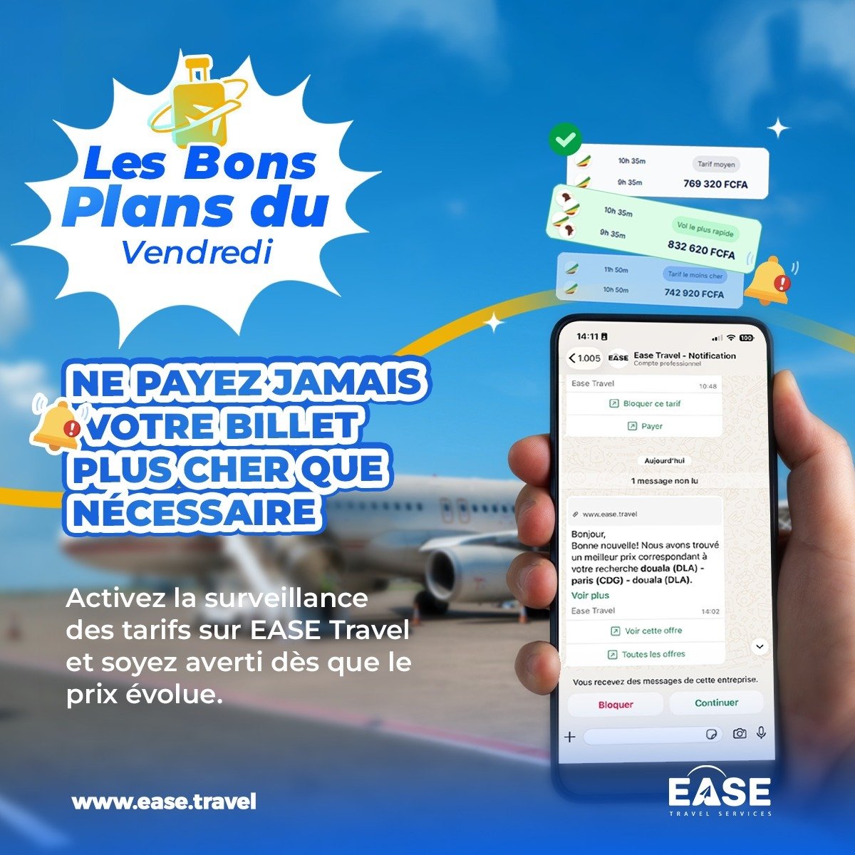 EaseFlight's tweet photo. 𝐋𝐄𝐒 𝐁𝐎𝐍𝐒 𝐏𝐋𝐀𝐍𝐒 𝐃𝐔 𝐕𝐄𝐍𝐃𝐑𝐄𝐃𝐈 😍

Avec la surveillance des tarifs, plus besoin de passer des heures à comparer les offres ou de craindre d'avoir payé trop cher

Essayez sur 👉 https://t.co/tMjqvyHE21 et laissez nous garder un œil sur vos prochains billets ✈️ https://t.co/TDm6UGlSx7