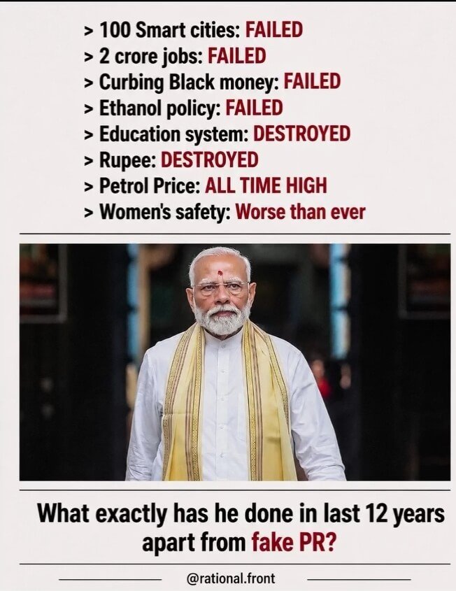 muralitwit's tweet photo. IN 12 YEARS, MODI

Brought home foreign medals and bear hugs. 

Gave Indians higher bills. https://t.co/aeejftTv7j
