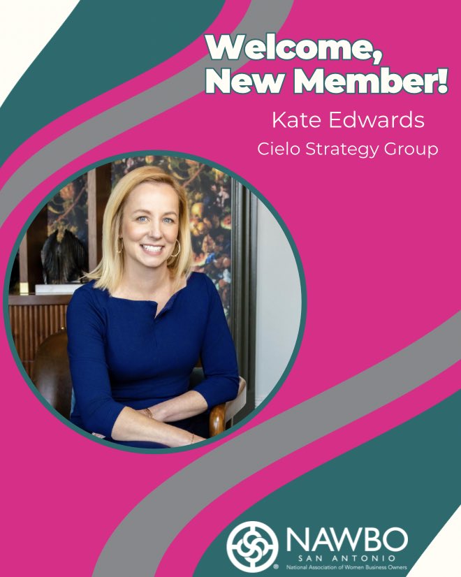 nawboSA's tweet photo. Welcome our newest NAWBO member, Kate Edwards! 🩷

Kate serves as Vice President of Communications &amp; Marketing at Cielo Strategy Group, a San Antonio-based consulting firm with deep expertise supporting organizations across Texas and nationally. https://t.co/7GU30qd52v