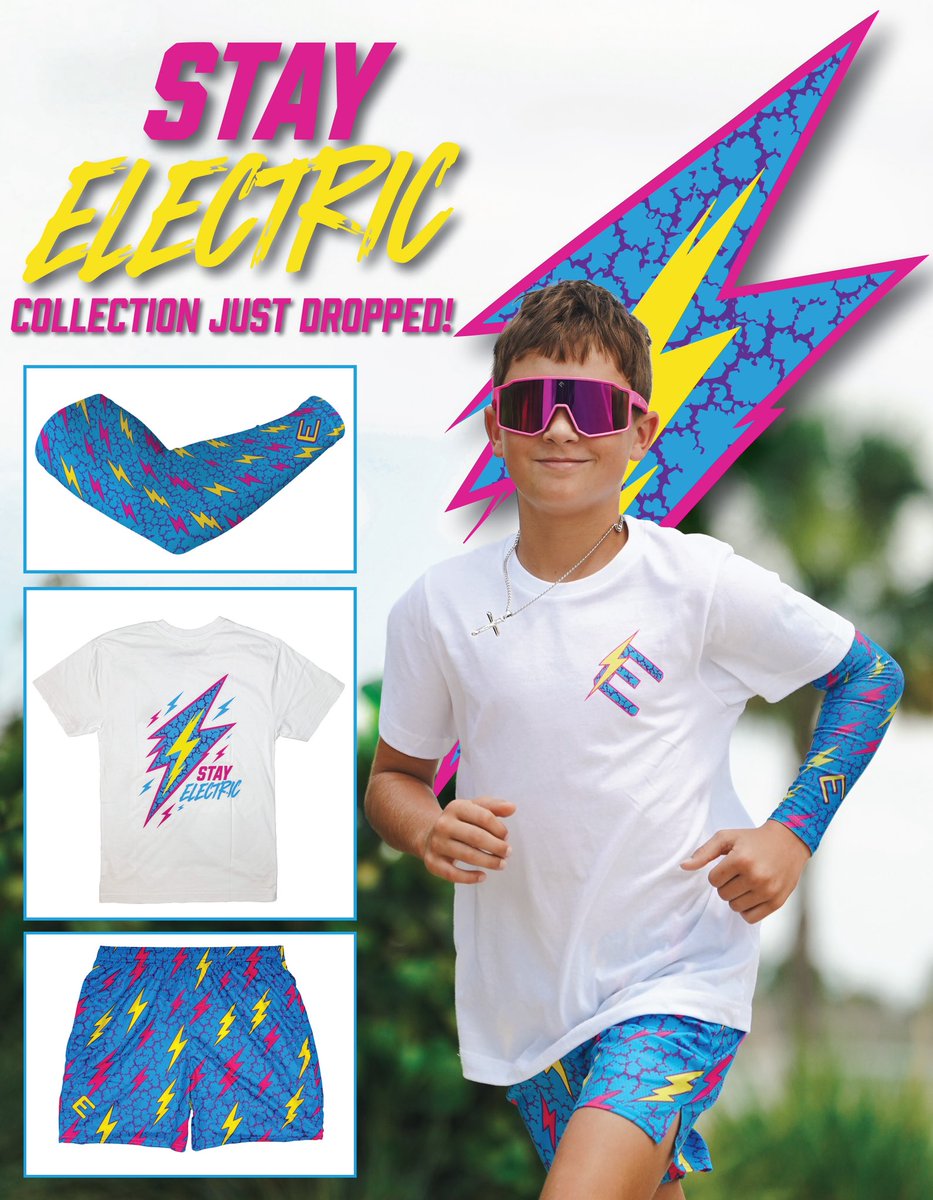 EliteAthGear's tweet photo. STAY ELECTRIC Collection Just Dropped! ⚡️🌩️

For the athlete that brings the spark. Shop the matching sleeve, shirt and shorts.

Shop: https://t.co/ss7m5x5eyu https://t.co/YzMo3WvqKI