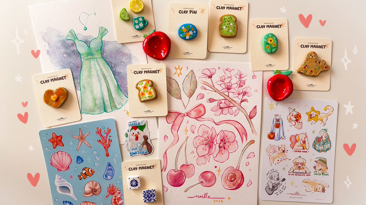 noleesheep's tweet photo. Colección veraniega ya disponible 🎨🍒🌻 Muchísimas gracias por apoyar el arte y la artesanía de proximidad 🥹 Desde el Mediterráneo con amor 💌🍓 https://t.co/WiO6mp943g
