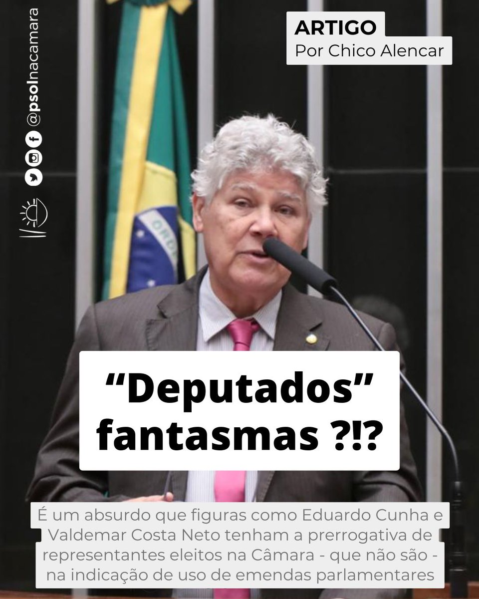 psolnacamara's tweet photo. Os notórios Valdemar Costa Neto e Eduardo Cunha podem ser “caciques” no PL e no Republicanos, respectivamente, mas não são mais deputados.

Assim, NÃO PODEM indicar emendas parlamentares através de parlamentares subalternos. Ou dar orientação de pagamento dessas emendas a funcionários da Câmara. Isso é promiscuidade, desvirtuamento, “gravíssimo desvio de finalidade” – como define, a partir de fortes provas, o ministro Flávio Dino, do STF.

Hugo Motta, presidente da Câmara, defende essas operações milionárias, continuidade do Orçamento Secreto. Não em nosso nome!!!

“Criminalizar a política” não é combater essas negociatas, implementadas com deputados “fantasmas” e “laranjas”. Crime é fazê-las, de forma ilegal e obscura, com evidentes intuitos eleitoreiros e pessoais.

Toda emenda parlamentar impositiva vem de recursos públicos. Não são propriedade do parlamentar, muito menos de quem não é.

Devem voltar ao povo, em políticas públicas ou iniciativas de interesse popular e social, de forma transparente, com rastreabilidade. Nunca como meio de formar “currais eleitorais”, de autoelogio ou vantagens pessoais.

As emendas parlamentares, em valores crescentes, têm sido, frequentemente, fonte de corrupção. É urgente barrar esses desvios e punir os que os praticam!

Por @depchicoalencar
