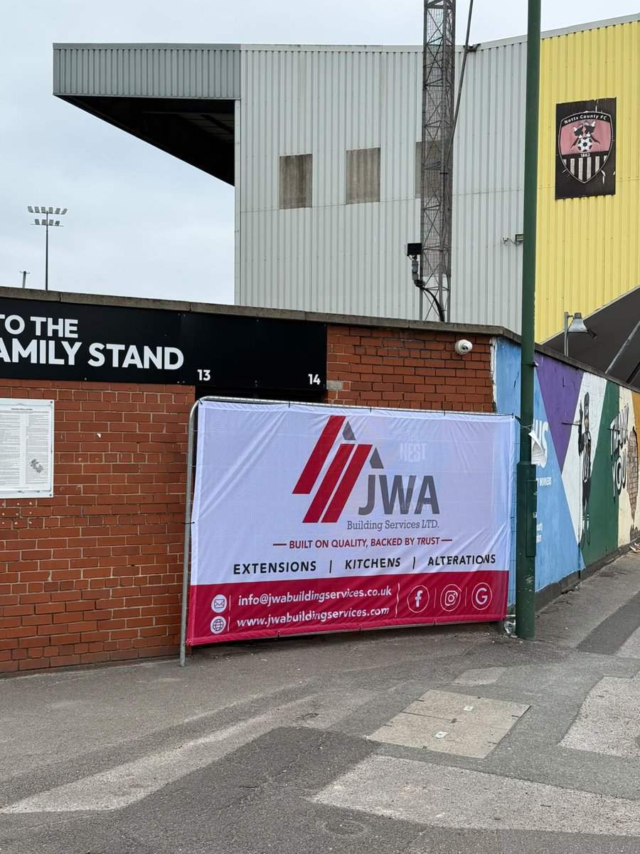 JwaBuilding's tweet photo. JWA Building Services Ltd was proud to be appointed to carry out the refurbishment of the NHS boundary wall at Notts County Football Club.

Wall (once fully dry) ready for paint and new art work. https://t.co/bkyRLXMAqm