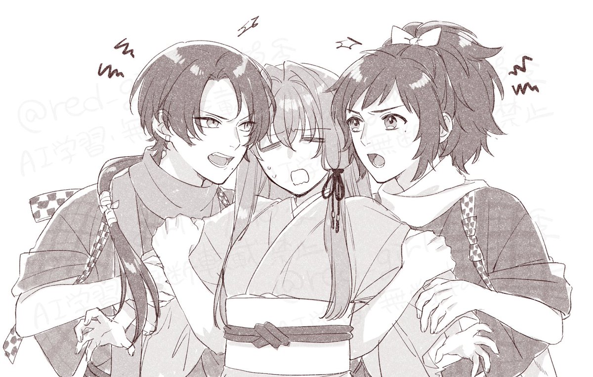 red_girl517's tweet photo. ※女審神者注意
okt組＋さに(喧嘩巻き込まれ) https://t.co/iRR03dWQgQ