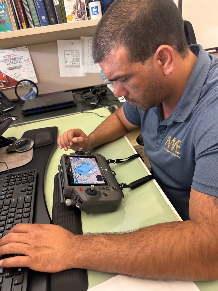 MidValleyEng's tweet photo. Taking a closer look from above! MVE’s Professional Engineer Derek reviews drone imagery of the Cardella Courts project site in Firebaugh, CA, using aerial data to support our surveying efforts from the ground up.  #MVE #CivilEngineering #DroneSurveying #ConstructionSupport https://t.co/szs3l8j6oD