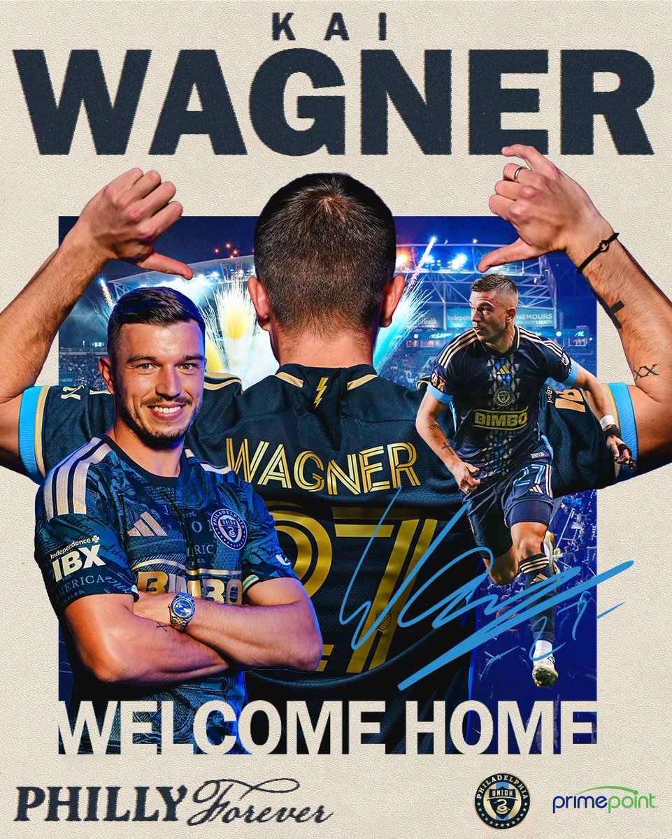 PhilaUnion's tweet photo. Welcome back, Kai 💙💛

Philadelphia Union acquire defender Kai Wagner via transfer from Birmingham City F.C.

📝 https://t.co/IrsHVWULQW

#DOOP | @primepoint https://t.co/7C9KgoDppN